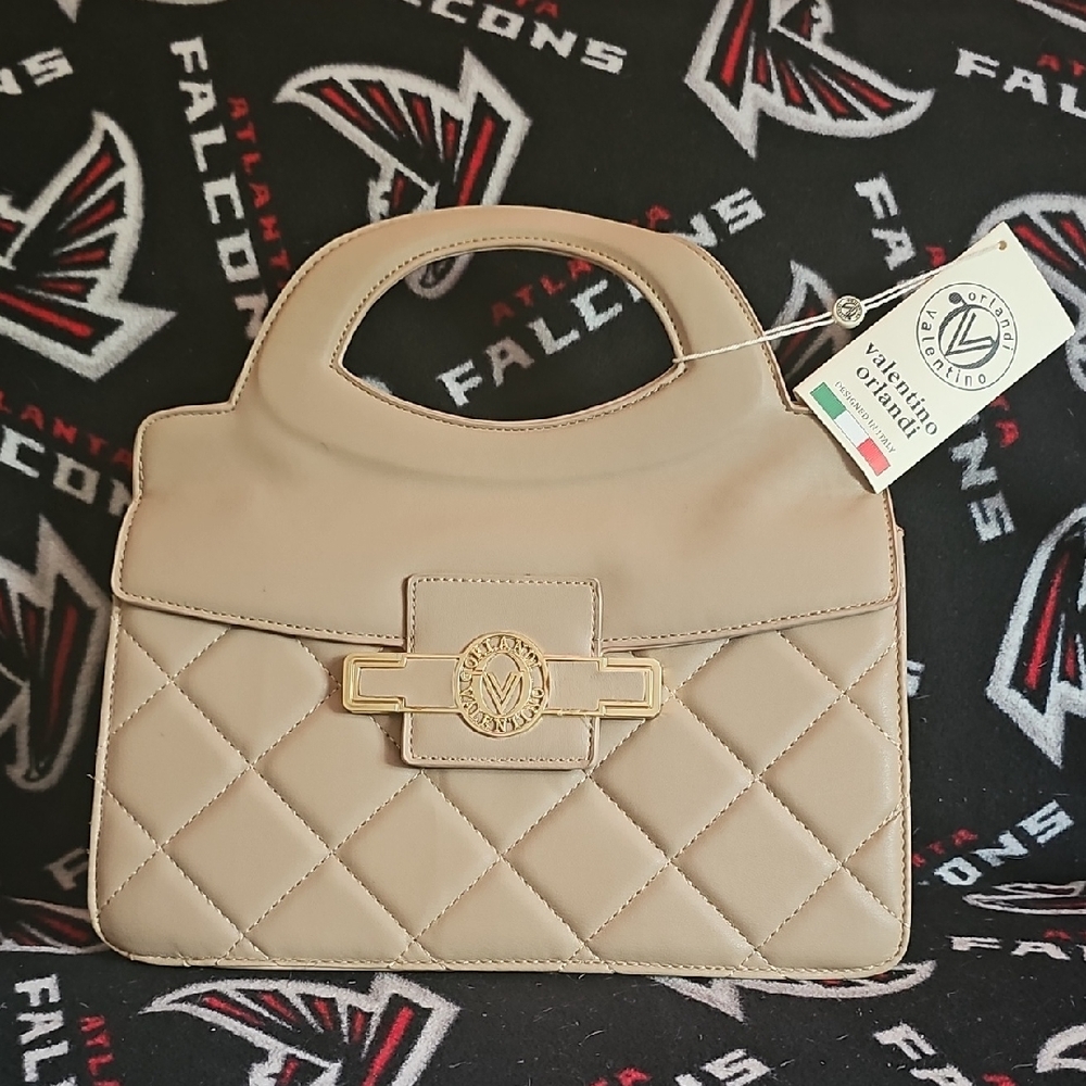 *Brand New* Valentino Orlandi Nude Quilted Satchel with Metallic Detail